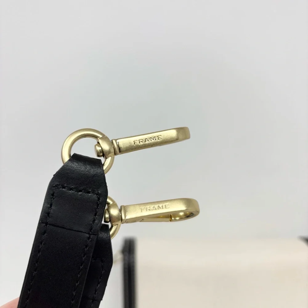 FRAME Le Signature Mini Bag Black Cream Canvas Leather Crossbody Brass Hardware